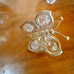 Mid-Century MASCOT Crystal&Gold Light Catcher Figurine Crystal Butterfly 14K HGE
